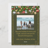 フェスティブ ホーリー ガーランド | ゴールド グリッター フォト シーズンカード (裏面)