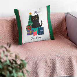 フェスティブ メリークリスマス かわいい黒猫 コーヒーアート クッション