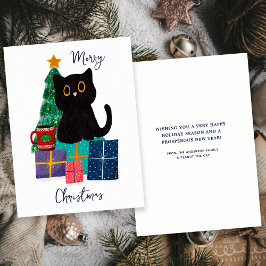 フェスティブ メリークリスマス かわいい黒猫 コーヒーアート シーズンカード