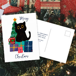 フェスティブ メリークリスマス かわいい黒猫 コーヒーアート シーズンポストカード