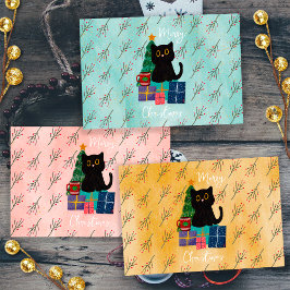 フェスティブ メリークリスマス かわいい黒猫 コーヒーアート ラッピングペーパーシート