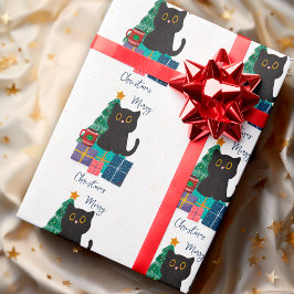 フェスティブ メリークリスマス かわいい黒猫 コーヒーアート ラッピングペーパー