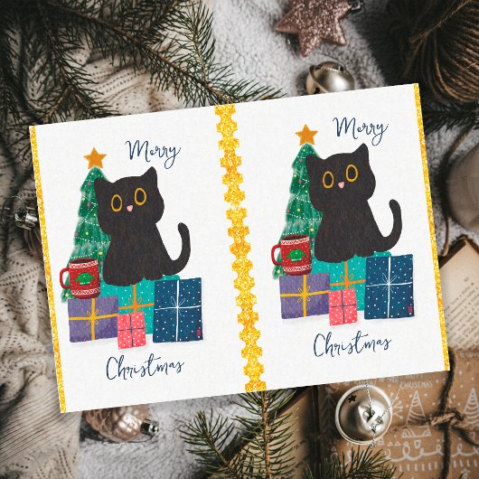 フェスティブ メリークリスマス かわいい黒猫 コーヒーアート 薄葉紙