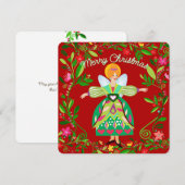 フェスティブ モダン レッドヘアー フォーク アート エンジェル フラット シーズンカード (正面/裏面)