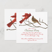 フェスティブ レッド カーディナル クリスマス パーティー 招待状 (正面/裏面)
