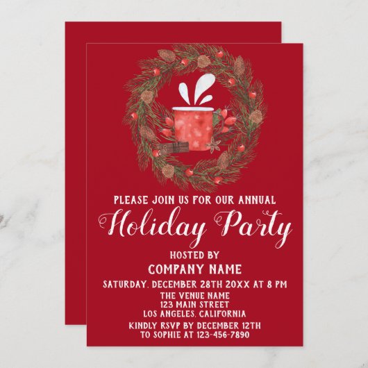 フェスティブ・レッド・グリーン・カンパニー　クリスマス・ホリデー・パーティ 招待状 (正面/裏面)