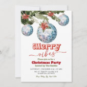 フェスティブ レトロ クリスマス ディスコボール パーティー 招待状 (正面)