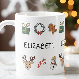 フェスティブ 赤と緑のかわいい オーダーメイド クリスマス コーヒーマグカップ