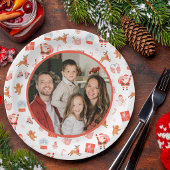 フェスティブ 赤 ピンク 家族写真 クリスマス ペーパープレート
