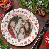 フェスティブ 赤 緑 家族 写真 クリスマス ペーパープレート