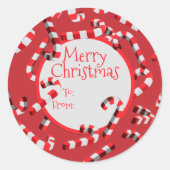 フェスティブ 3D キャンディー ケーン メリー クリスマス ラウンドシール (正面)
