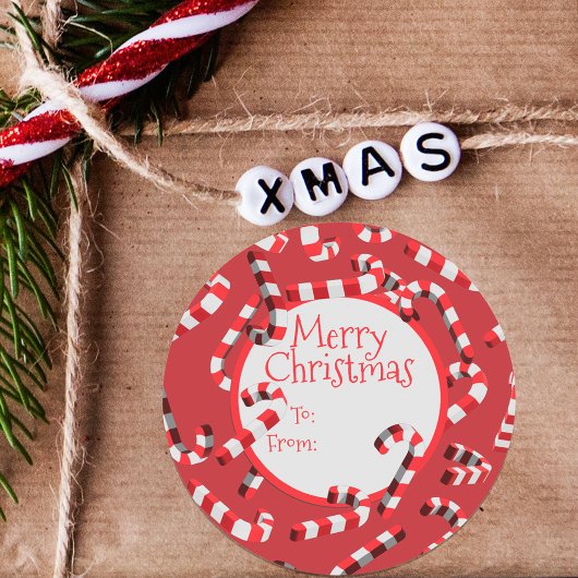 フェスティブ 3D キャンディー ケーン メリー クリスマス ラウンドシール