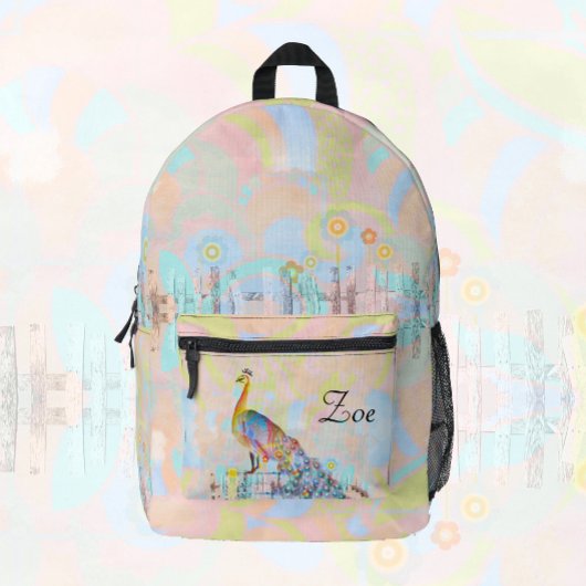 フェス威厳のあるンの孔雀 – 抽象芸術カスタム プリントバックパック