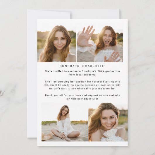 フェテモダンイミニマルー卒業写真アーチ卒業 案内状 (裏面)