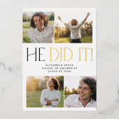 フェテモダンゴールドフォイル彼はそれを写真卒業した 箔招待状 (正面)