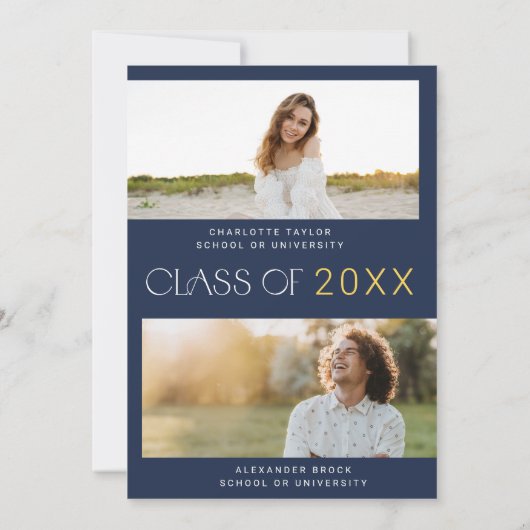 フェテモダンネイビーフォトダブル卒業パーティー 招待状 (裏面)