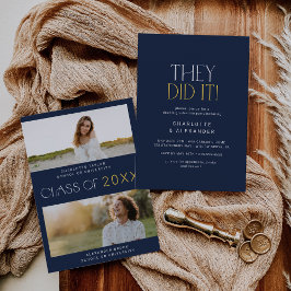 フェテモダンネイビーフォトダブル卒業パーティー 招待状