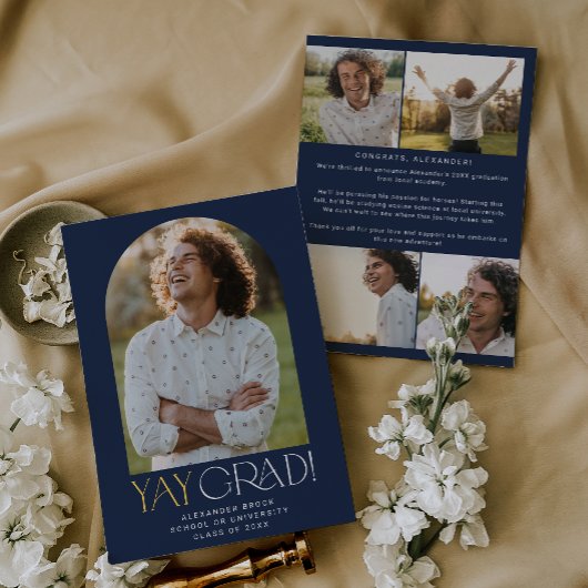 フェテモダンネイビー金ゴールドイェーグラード写真卒業 案内状