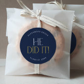 フェテモダンネイビー金ゴールド彼はそれを卒業ステッカーをした ラウンドシール