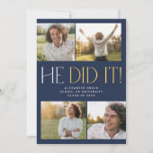 フェテモダンネイビー金ゴールド彼はそれを撮影した卒業 案内状 (正面)