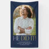 フェテモダンネイビー金ゴールド彼はそれを撮影した卒業 横断幕 (縦)