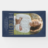 フェテモダンネイビー金ゴールド彼はそれを撮影した卒業 横断幕 (横)