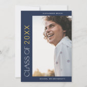 フェテモダンネイビー金ゴールド2025写真卒業 案内状 (正面)