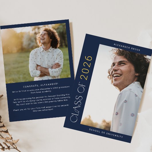 フェテモダンネイビー金ゴールド2025写真卒業 案内状