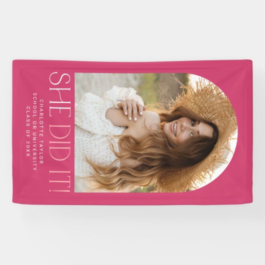 フェテモダンピンク彼女はそれを撮影したアーチ卒業 横断幕 (横)