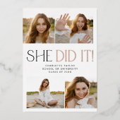 フェテモダンフォイル彼女はそれを写真卒業した 箔招待状 (正面)