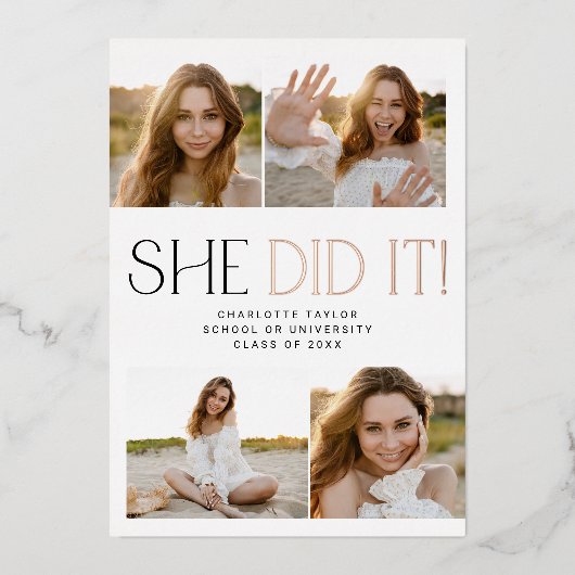 フェテモダンフォイル彼女はそれを写真卒業した 箔招待状 (正面)