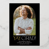 フェテモダンフォイル黒Yayグラード写真卒業 箔招待状 (正面)