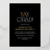 フェテモダンフォイル黒Yayグラード写真卒業 箔招待状 (正面)