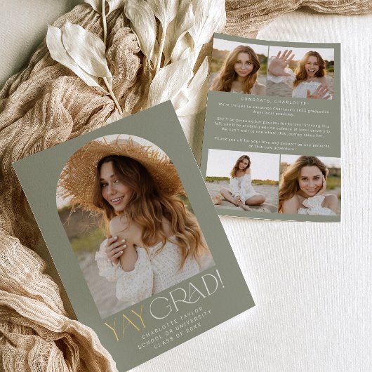 フェテモダンフォイル |グリーンイェーグラード写真卒業 箔招待状