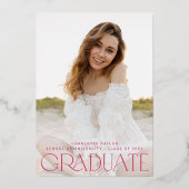 フェテモダンフォイル |ピンクイェーグラード写真卒業 箔招待状 (裏面)