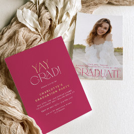 フェテモダンフォイル |ピンクイェーグラード写真卒業 箔招待状