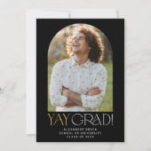 フェテモダンブラック金ゴールドイエグラッド写真卒業 案内状 (正面)