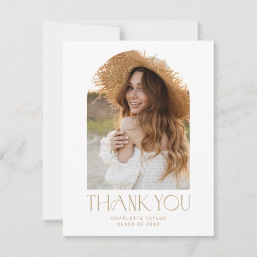 フェテモダン金ゴールドフォトアーチ卒業 サンキューカード (正面)