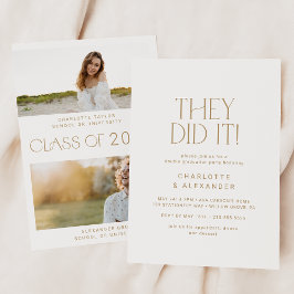 フェテモダン金ゴールドフォトダブル卒業パーティー 招待状