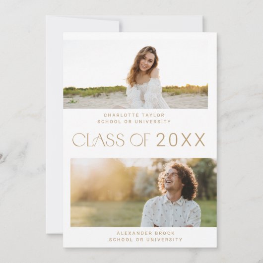 フェテモダン金ゴールドフォトダブル卒業パーティー 招待状 (裏面)