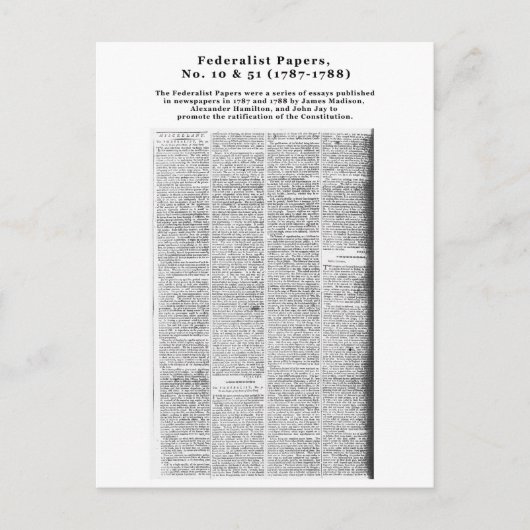 フェデラリスト紙10号と51号（1787年～1788年） ポストカード (正面)