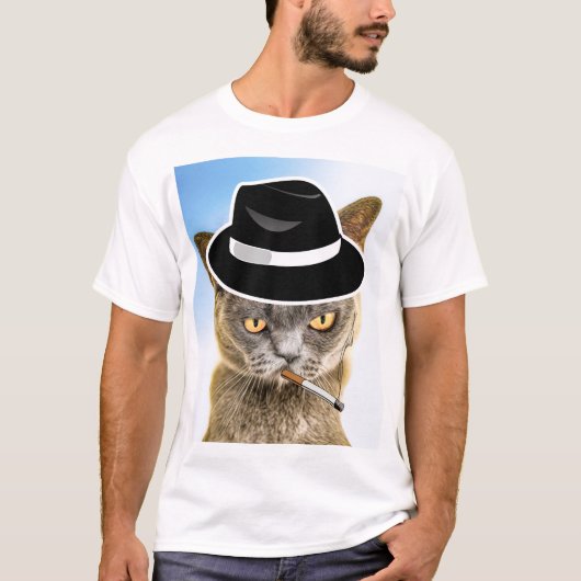 フェドラTシャツを着た猫喫煙たばこ Tシャツ (正面)