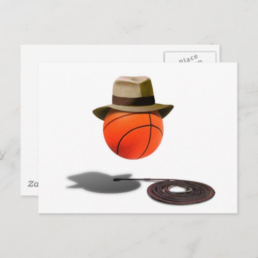 フェドーラとホイップを使ったバスケットボール ポストカード (正面/裏面)