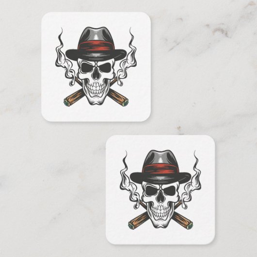 フェドーラハット付きギャングスカル スクエア名刺 (正面/裏面)