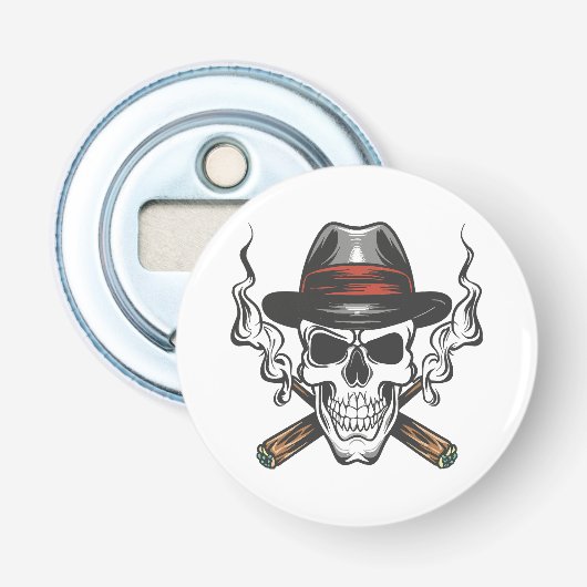 フェドーラハット付きギャングスカル 栓抜き (正面)