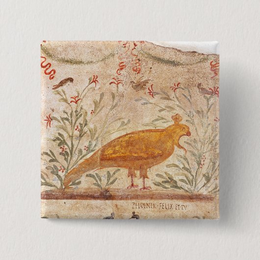 フェニックスおよび銘刻文字を描写するthermopolium 缶バッジ (正面)