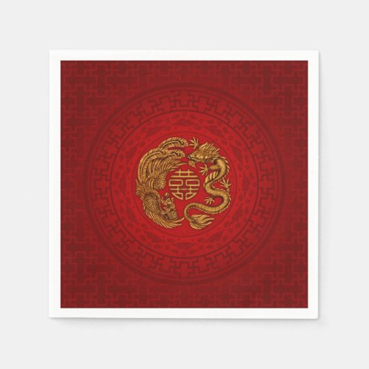 フェニックスとドラゴンのダブルハピネスのシンボル スタンダードカクテルナプキン (正面)