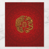 フェニックスとドラゴンのダブルハピネスのシンボル ワインラベル (シングルラベル)