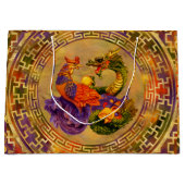 フェニックスとドラゴン – カラーと金ゴールド ラージペーパーバッグ (正面)