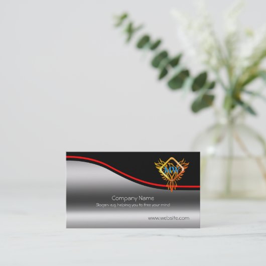 フェニックスの金属効果の赤いSwoosh燃え立つこと 名刺 (スタンド正面)